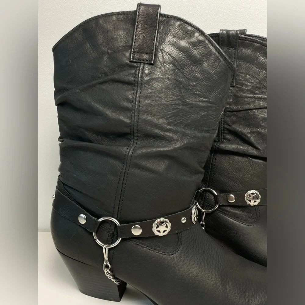 Dingo Black Leather Western Boots Women sz 10M Silver Bling  Y2K Cowboy - Picture 5 of 11